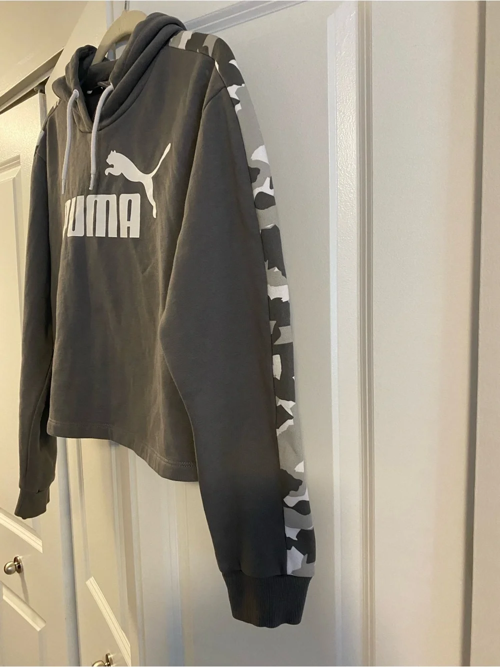 Puma Charcoal Cropped Hoodie with White Logo